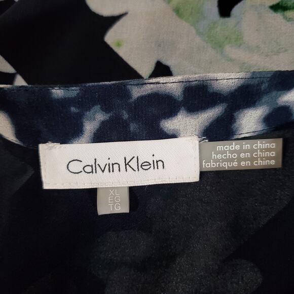 Calvin Klein Mixed Print Roll Sleeve Blouse Womens Size XL Career Office Top - Picture 9 of 12